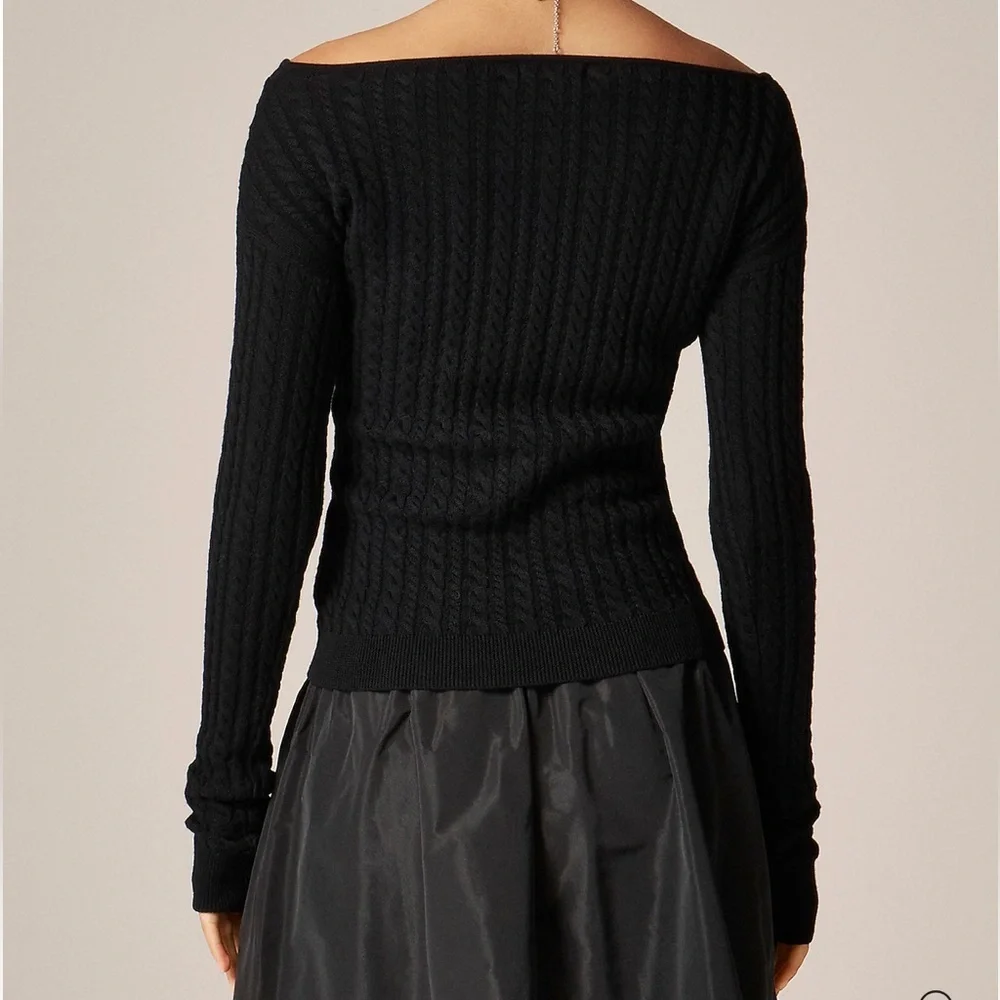J crew Cable-knit wide V-neck sweater in merino wool black